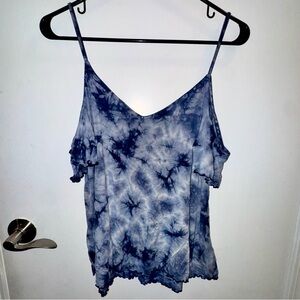 American Eagle Outfitters Navy Blue Tie-Dye Cold Shoulder Blouse